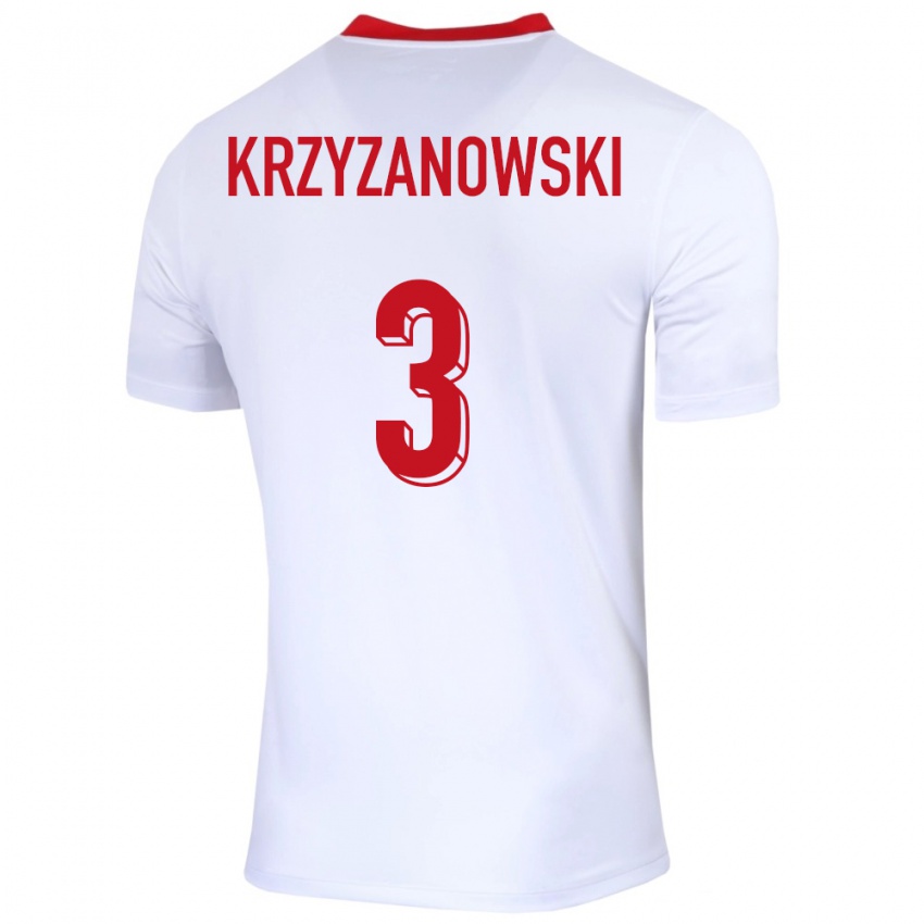 Enfant Maillot Pologne Jakub Krzyzanowski #3 Blanc Tenues Domicile 24-26 T-Shirt Belgique