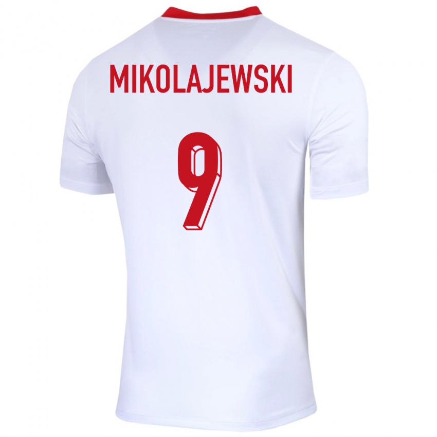 Kinder Polen Daniel Mikolajewski #9 Weiß Heimtrikot Trikot 24-26 T-Shirt Belgien