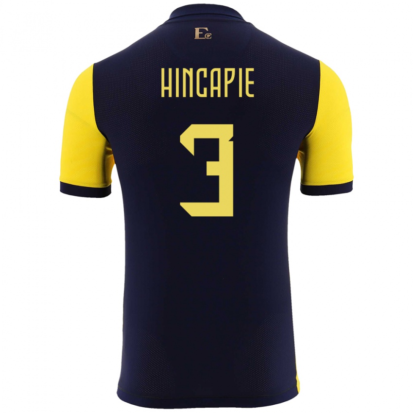 Enfant Maillot Équateur Piero Hincapie #3 Jaune Tenues Domicile 24-26 T-Shirt Belgique
