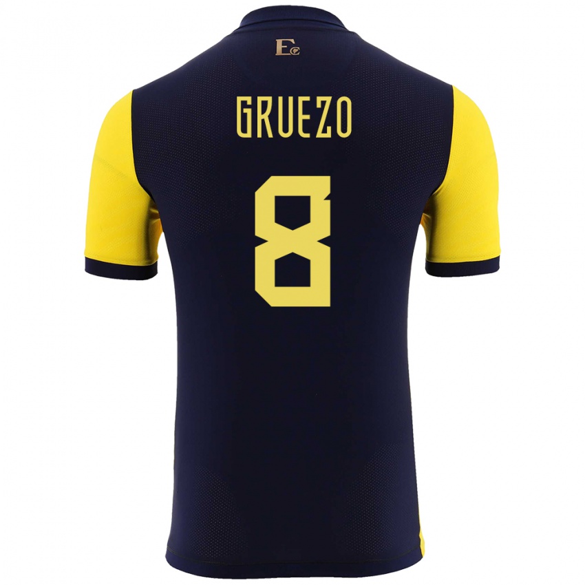 Enfant Maillot Équateur Carlos Gruezo #8 Jaune Tenues Domicile 24-26 T-Shirt Belgique
