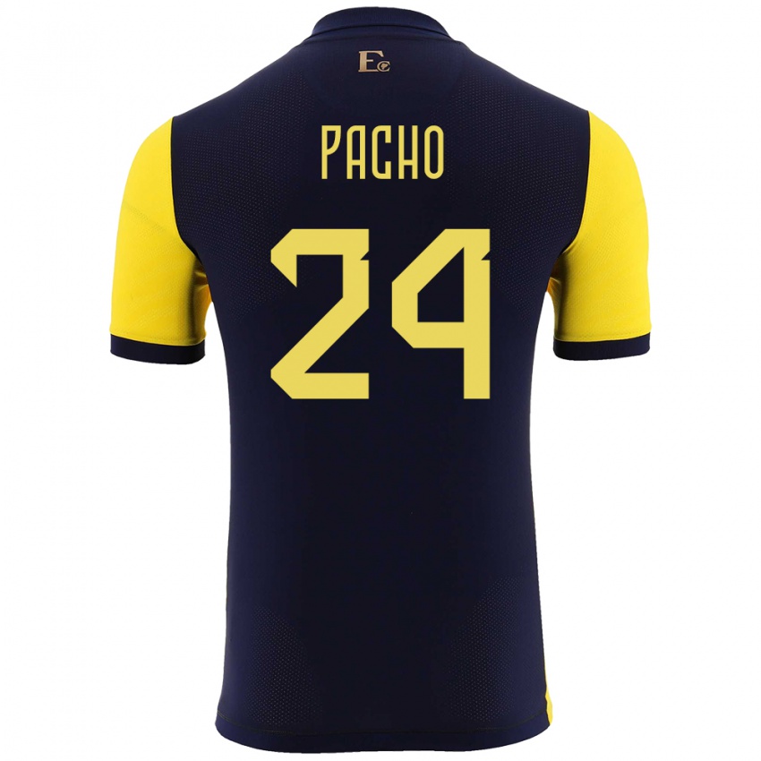 Kinder Ecuador William Pacho #24 Gelb Heimtrikot Trikot 24-26 T-Shirt Belgien