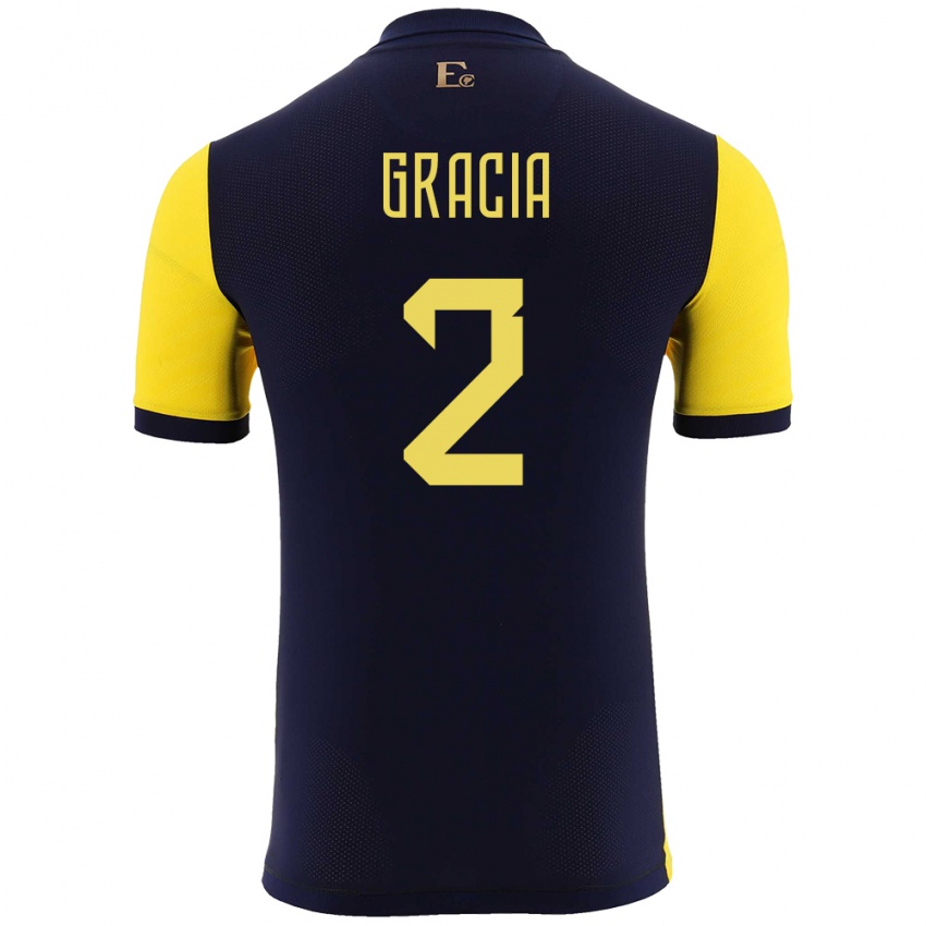 Kinder Ecuador Ericka Gracia #2 Gelb Heimtrikot Trikot 24-26 T-Shirt Belgien