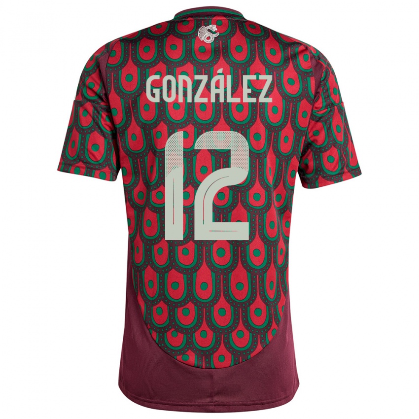 Enfant Maillot Mexique Itzel Gonzalez #12 Bordeaux Tenues Domicile 24-26 T-Shirt Belgique