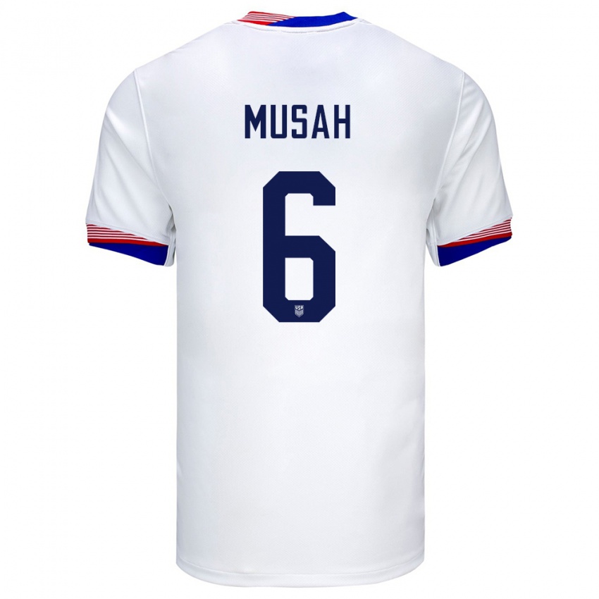 Kinder Vereinigte Staaten Yunus Musah #6 Weiß Heimtrikot Trikot 24-26 T-Shirt Belgien