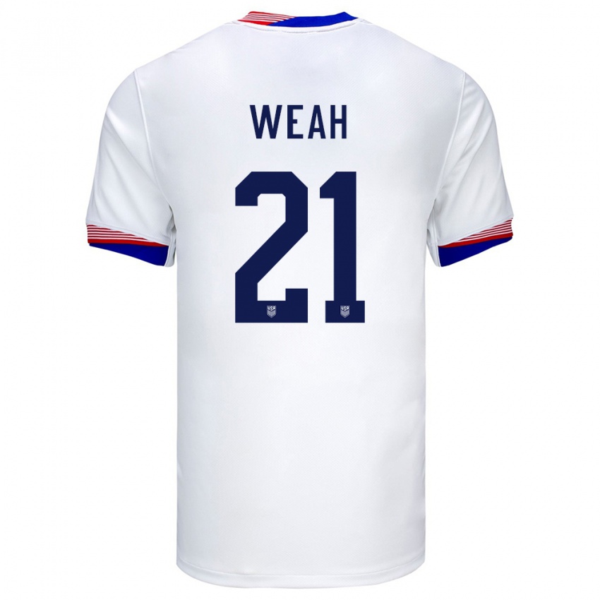 Enfant Maillot États-Unis Timothy Weah #21 Blanc Tenues Domicile 24-26 T-Shirt Belgique