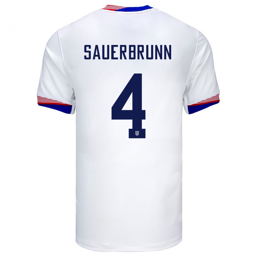 Kinder Vereinigte Staaten Becky Sauerbrunn #4 Weiß Heimtrikot Trikot 24-26 T-Shirt Belgien