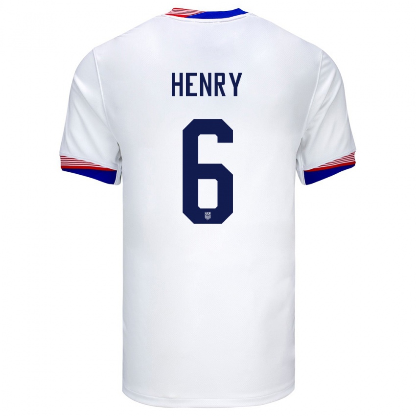 Enfant Maillot États-Unis Kobi Henry #6 Blanc Tenues Domicile 24-26 T-Shirt Belgique
