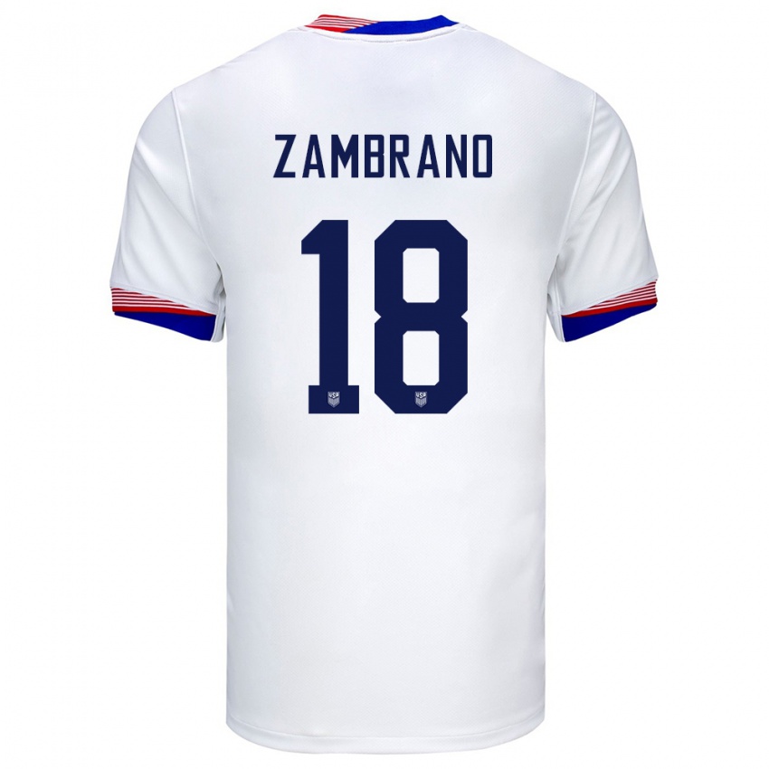 Enfant Maillot États-Unis Marcos Zambrano #18 Blanc Tenues Domicile 24-26 T-Shirt Belgique