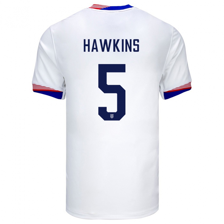 Enfant Maillot États-Unis Stuart Hawkins #5 Blanc Tenues Domicile 24-26 T-Shirt Belgique