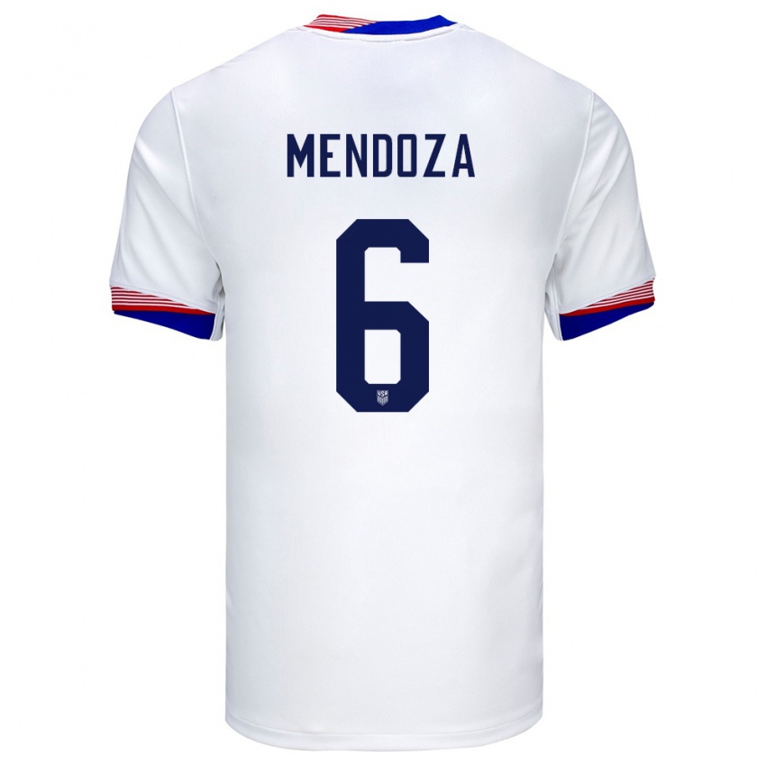 Enfant Maillot États-Unis Edwyn Mendoza #6 Blanc Tenues Domicile 24-26 T-Shirt Belgique