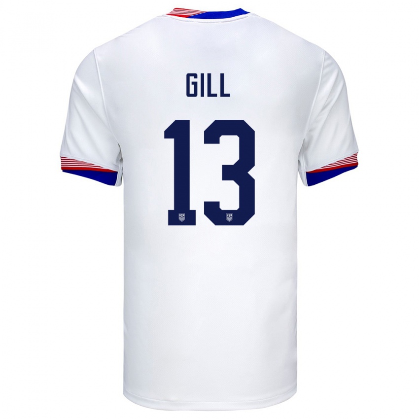 Enfant Maillot États-Unis Adrian Gill #13 Blanc Tenues Domicile 24-26 T-Shirt Belgique
