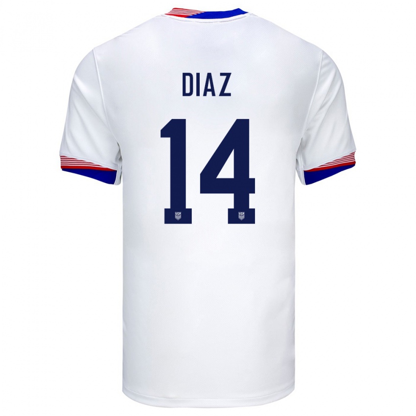 Kinder Vereinigte Staaten Christian Diaz #14 Weiß Heimtrikot Trikot 24-26 T-Shirt Belgien