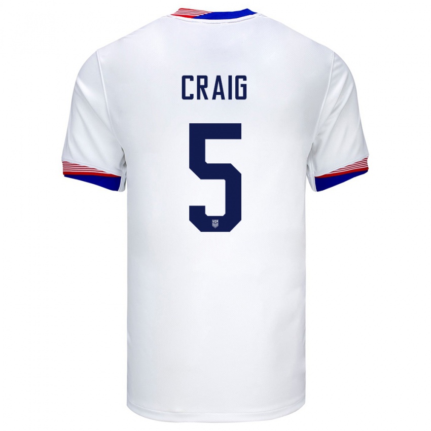 Kinder Vereinigte Staaten Brandan Craig #5 Weiß Heimtrikot Trikot 24-26 T-Shirt Belgien