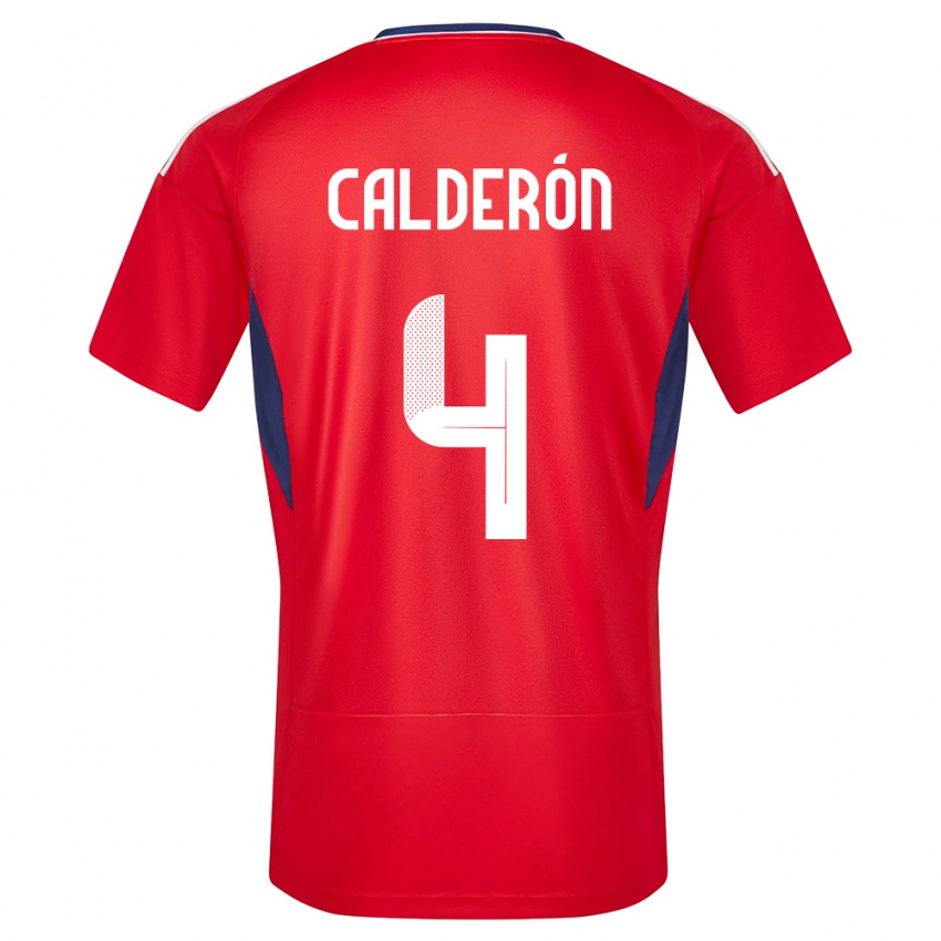 Enfant Maillot Costa Rica Brandon Calderon #4 Rouge Tenues Domicile 24-26 T-Shirt Belgique