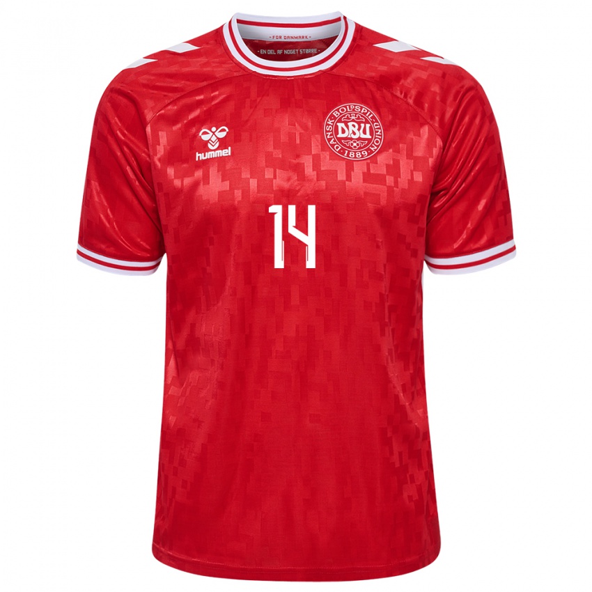 Kinder Dänemark Mikkel Fischer #14 Rot Heimtrikot Trikot 24-26 T-Shirt Belgien