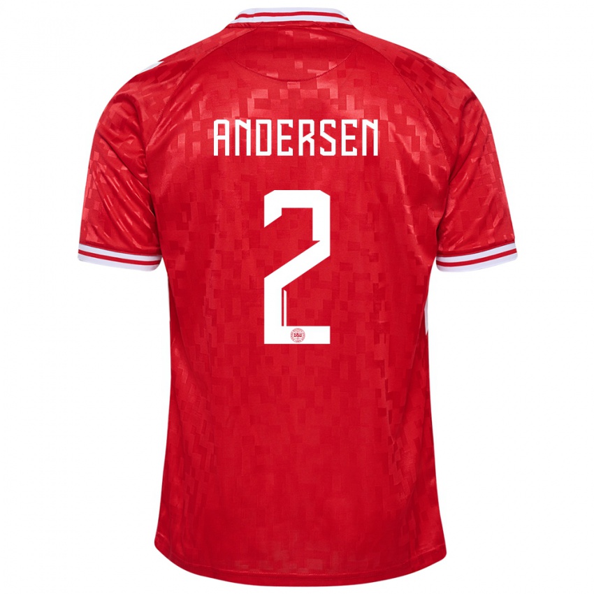 Kinder Dänemark Joachim Andersen #2 Rot Heimtrikot Trikot 24-26 T-Shirt Belgien