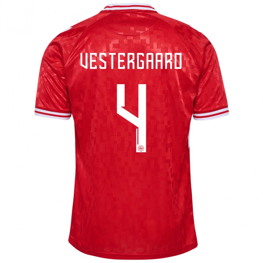 Kinder Dänemark Jannik Vestergaard #4 Rot Heimtrikot Trikot 24-26 T-Shirt Belgien