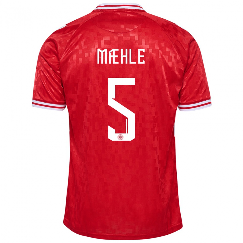 Kinder Dänemark Joakim Maehle #5 Rot Heimtrikot Trikot 24-26 T-Shirt Belgien