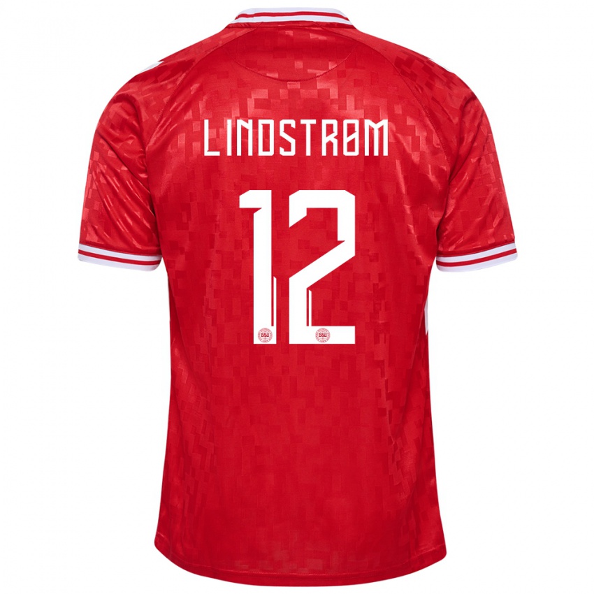 Kinder Dänemark Jesper Lindstrom #12 Rot Heimtrikot Trikot 24-26 T-Shirt Belgien
