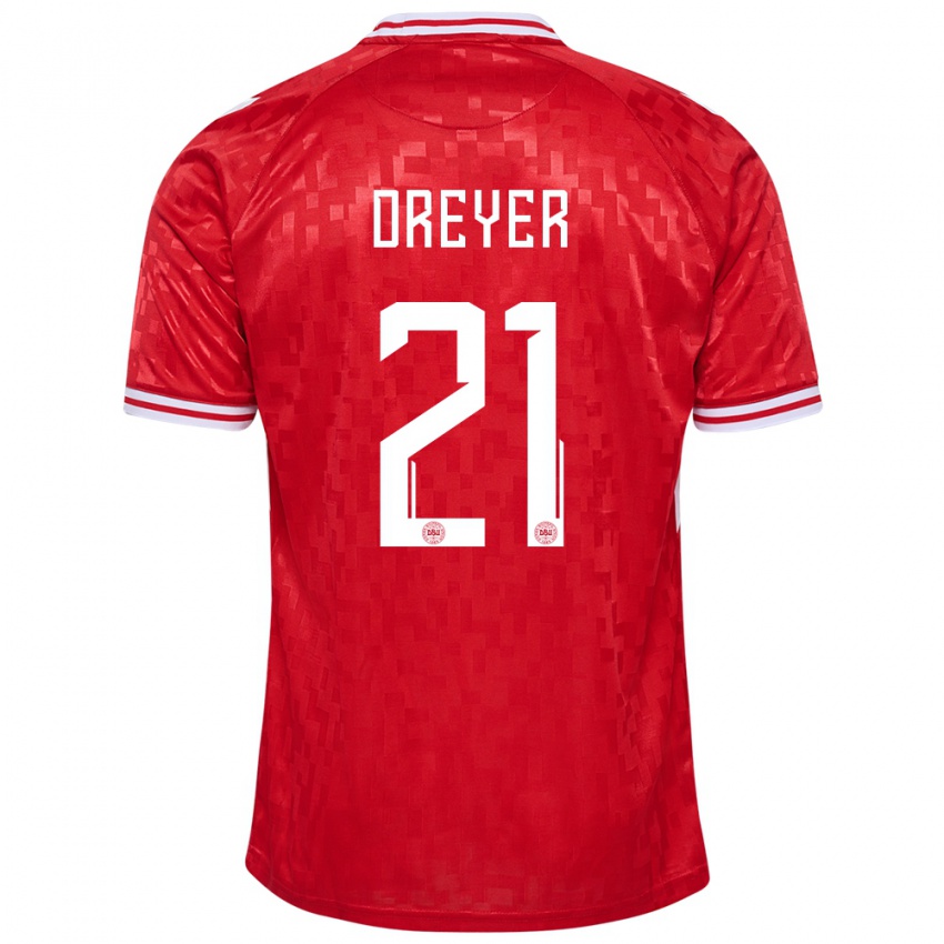 Enfant Maillot Danemark Anders Dreyer #21 Rouge Tenues Domicile 24-26 T-Shirt Belgique