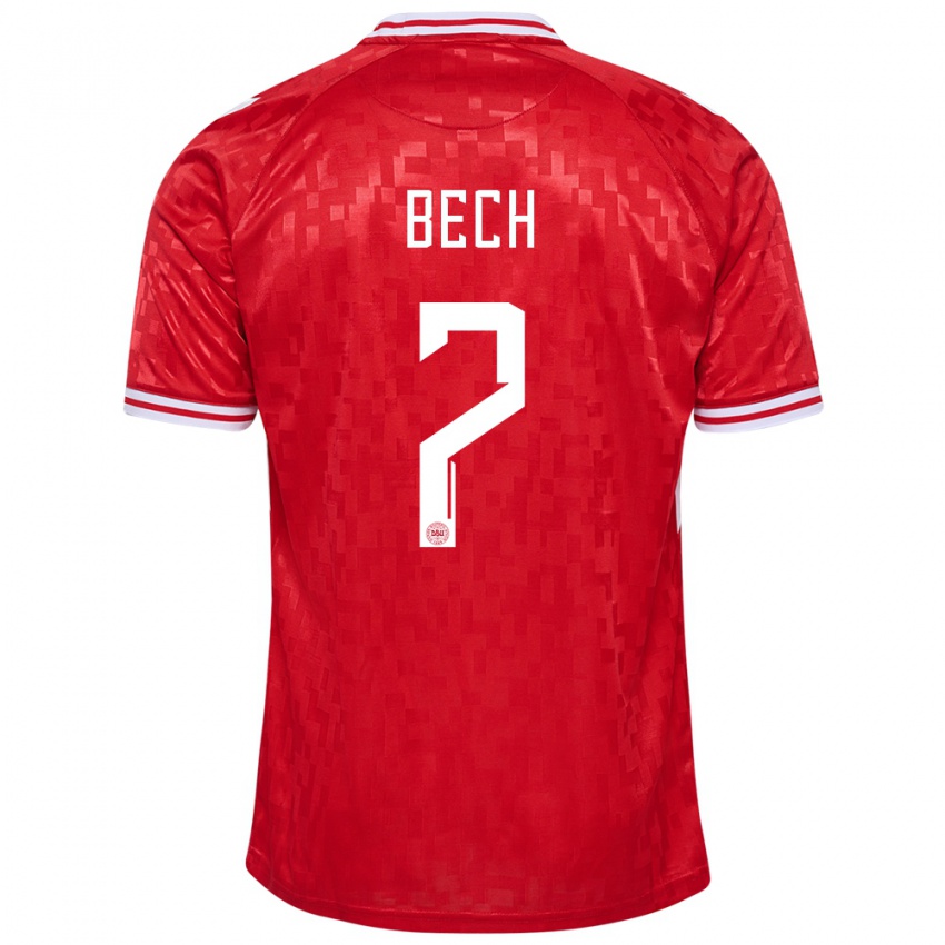 Kinder Dänemark Tobias Bech #7 Rot Heimtrikot Trikot 24-26 T-Shirt Belgien
