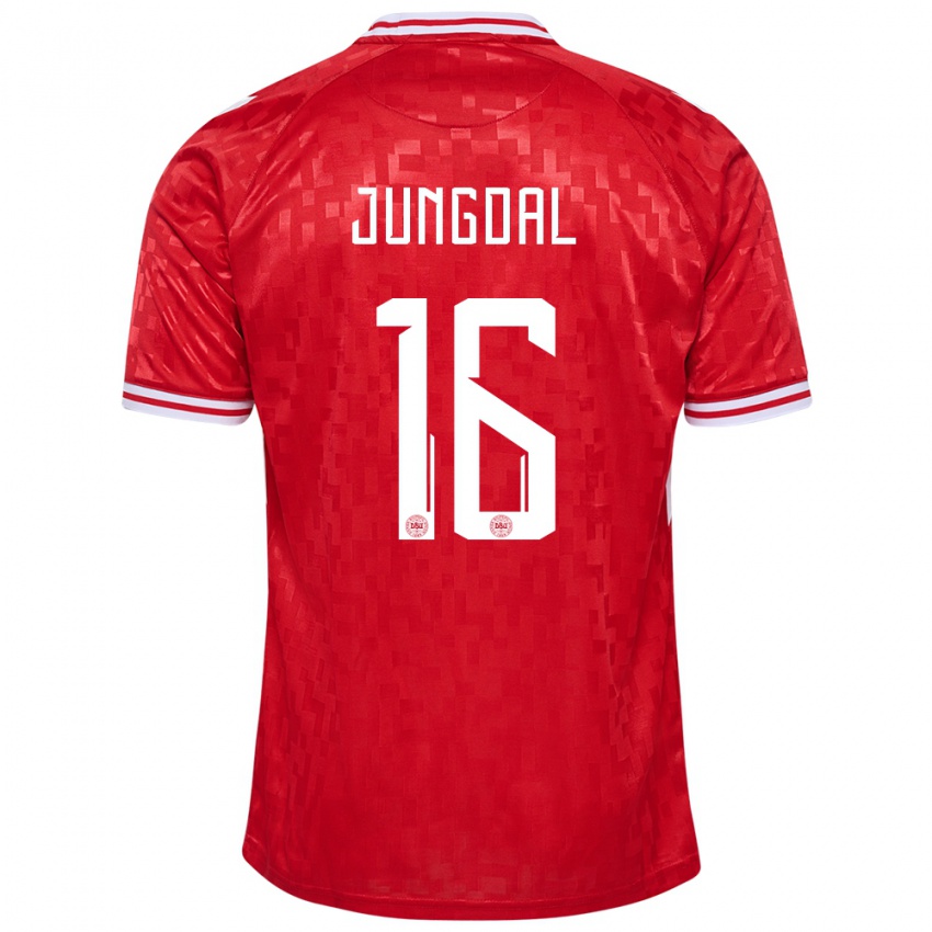 Kinder Dänemark Andreas Jungdal #16 Rot Heimtrikot Trikot 24-26 T-Shirt Belgien