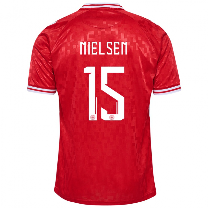 Kinder Dänemark Villads Nielsen #15 Rot Heimtrikot Trikot 24-26 T-Shirt Belgien
