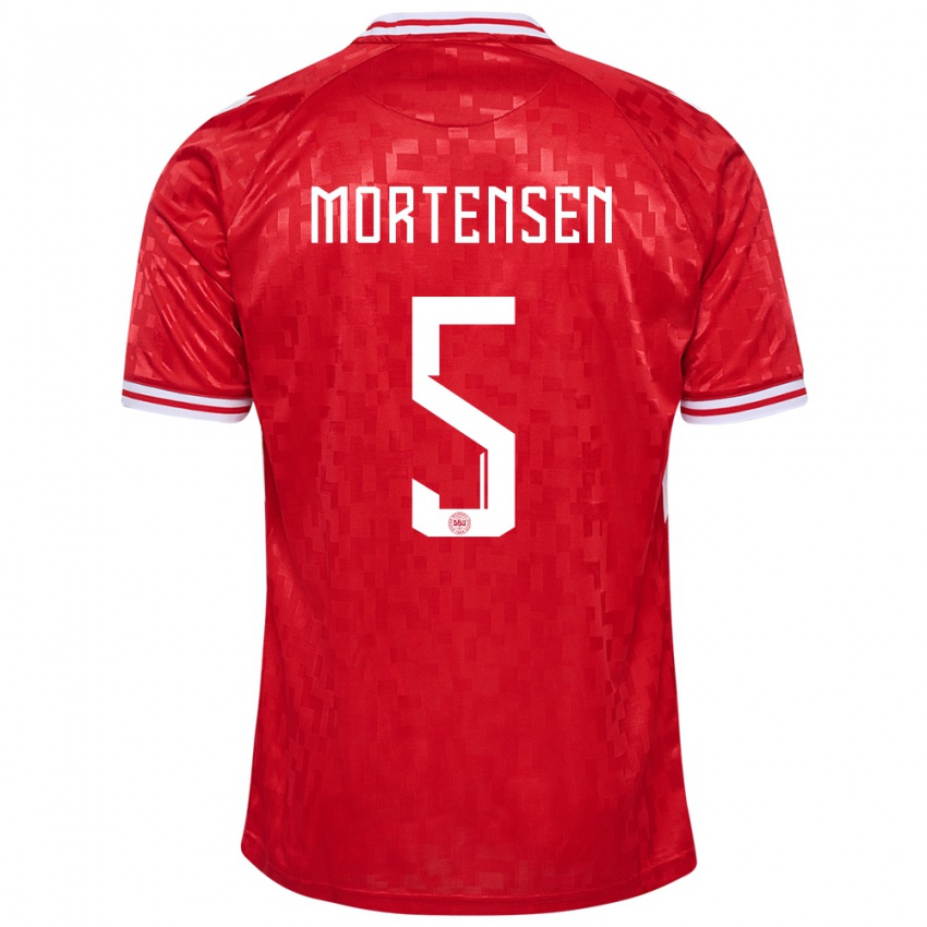 Kinder Dänemark Gustav Mortensen #5 Rot Heimtrikot Trikot 24-26 T-Shirt Belgien