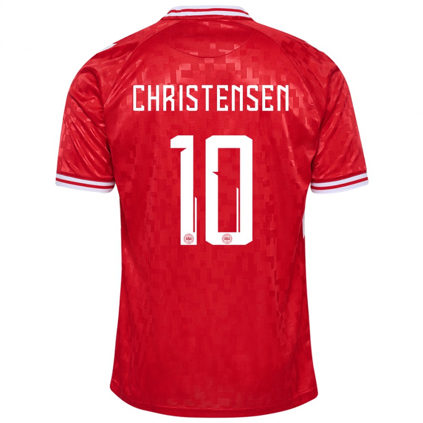 Kinder Dänemark Gustav Christensen #10 Rot Heimtrikot Trikot 24-26 T-Shirt Belgien