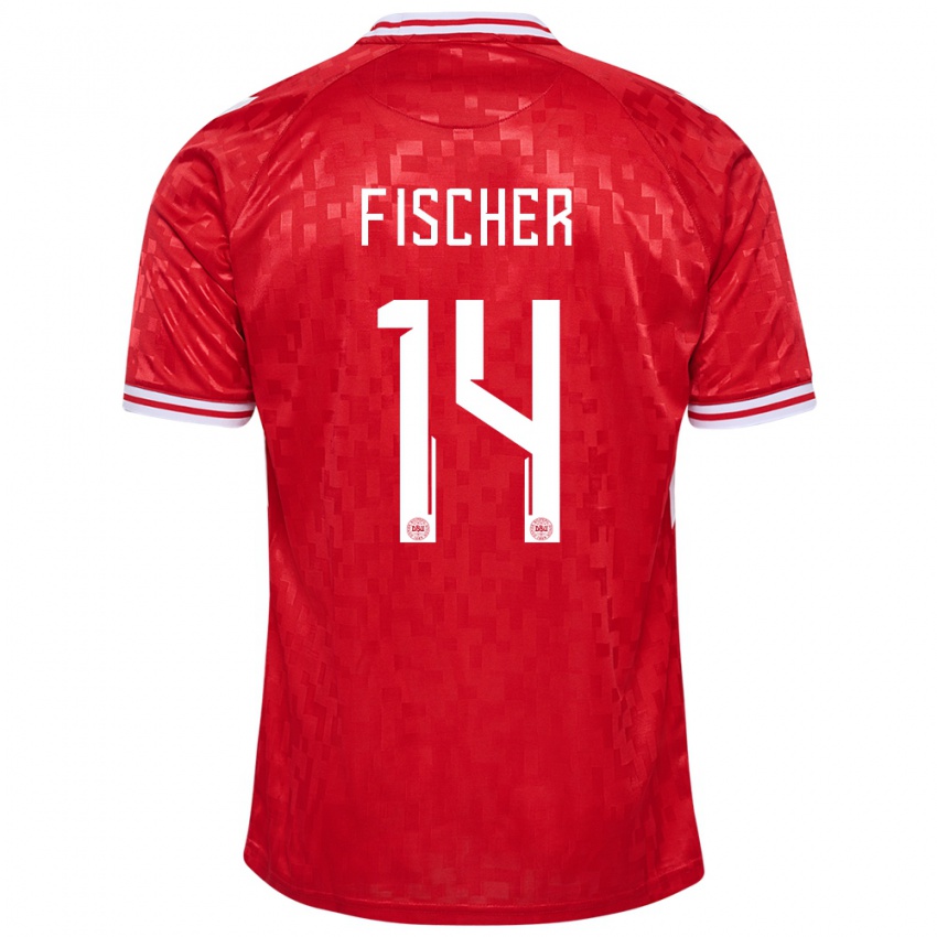 Kinder Dänemark Mikkel Fischer #14 Rot Heimtrikot Trikot 24-26 T-Shirt Belgien