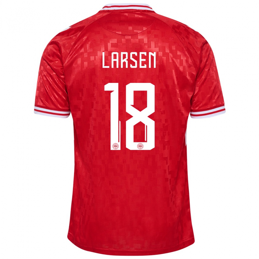 Kinder Dänemark Lukas Larsen #18 Rot Heimtrikot Trikot 24-26 T-Shirt Belgien