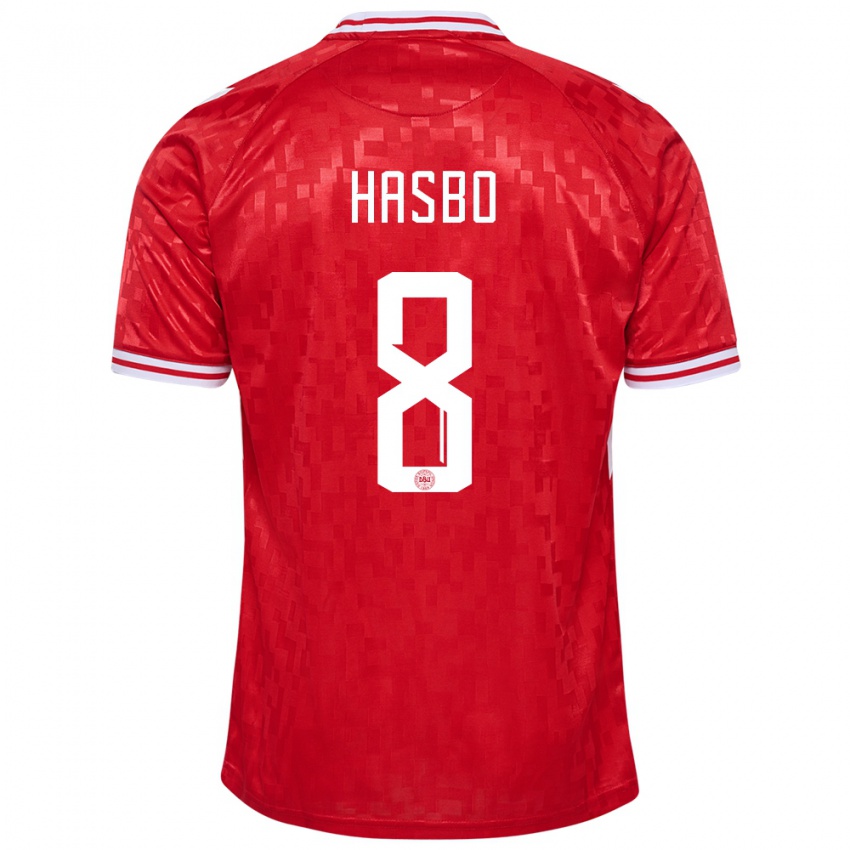 Kinder Dänemark Josefine Hasbo #8 Rot Heimtrikot Trikot 24-26 T-Shirt Belgien