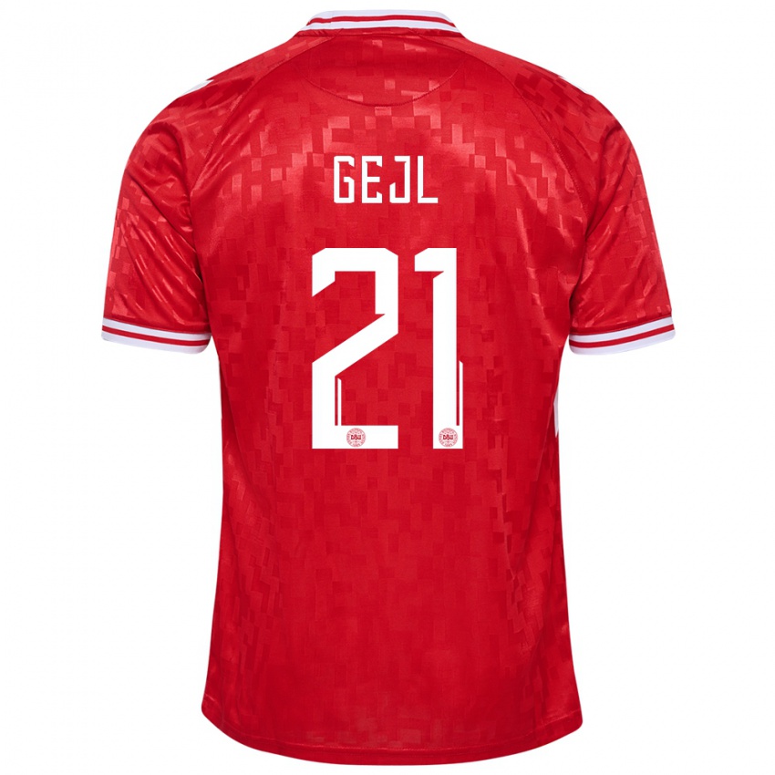 Kinder Dänemark Mille Gejl #21 Rot Heimtrikot Trikot 24-26 T-Shirt Belgien