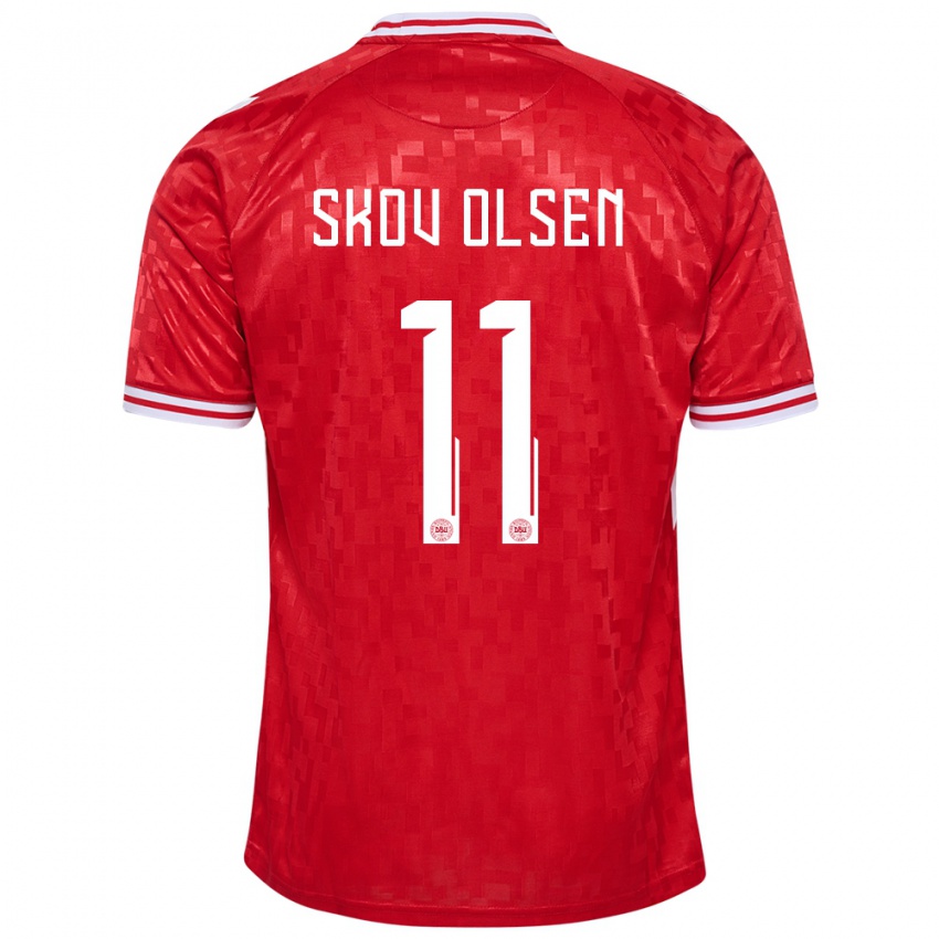 Enfant Maillot Danemark Andreas Skov Olsen #11 Rouge Tenues Domicile 24-26 T-Shirt Belgique