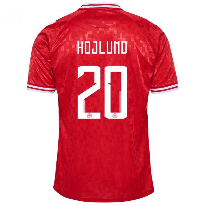 Kinderen Denemarken Rasmus Hojlund #20 Rood Thuisshirt Thuistenue 24-26 T-Shirt België