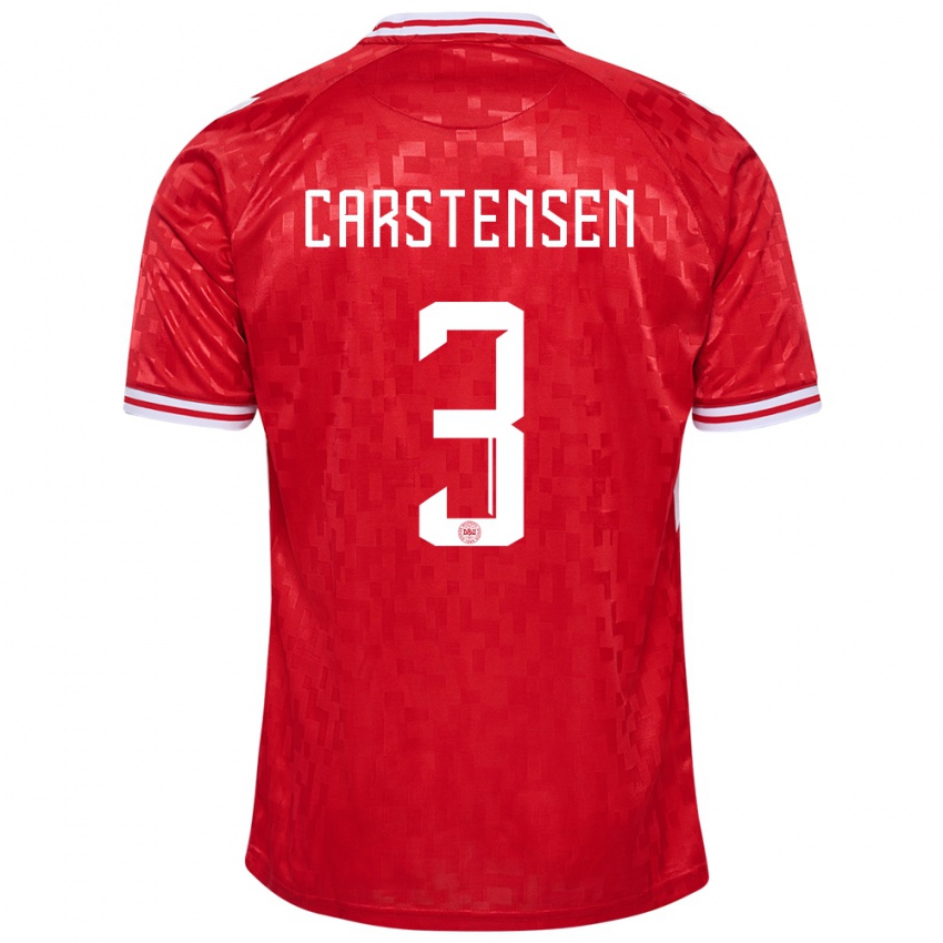 Kinder Dänemark Rasmus Carstensen #3 Rot Heimtrikot Trikot 24-26 T-Shirt Belgien
