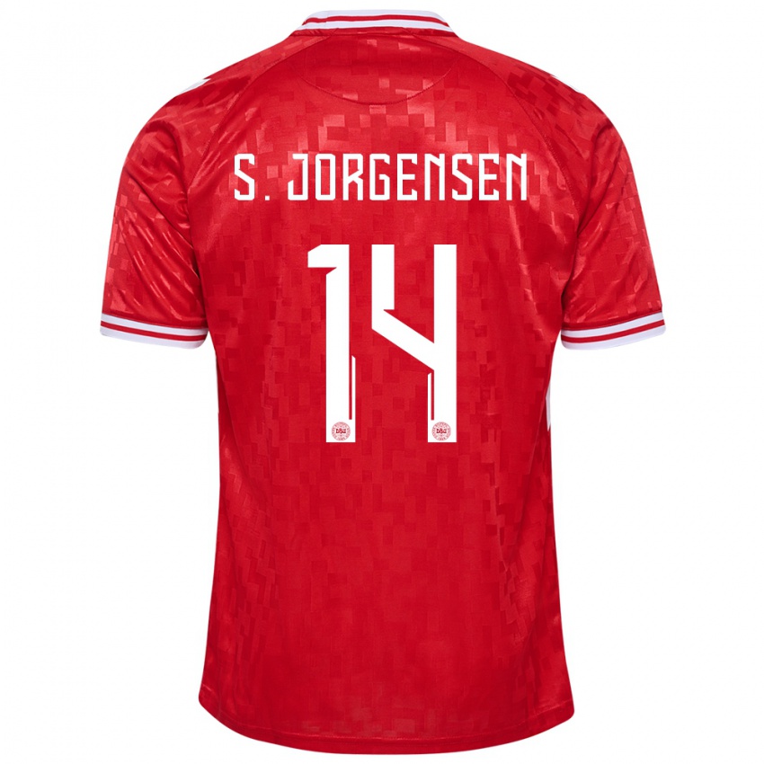 Enfant Maillot Danemark Sebastian Jorgensen #14 Rouge Tenues Domicile 24-26 T-Shirt Belgique