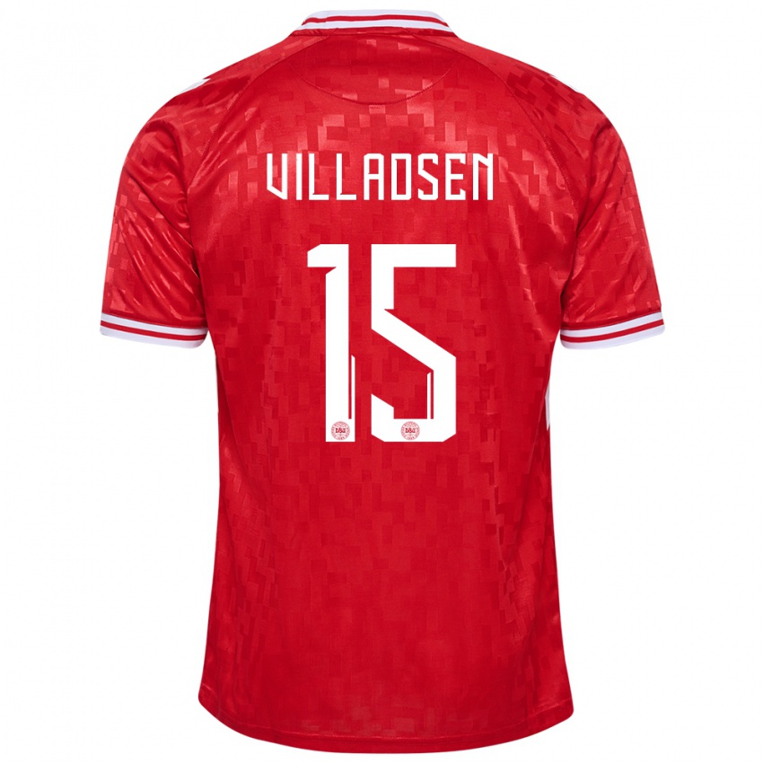 Enfant Maillot Danemark Oliver Villadsen #15 Rouge Tenues Domicile 24-26 T-Shirt Belgique