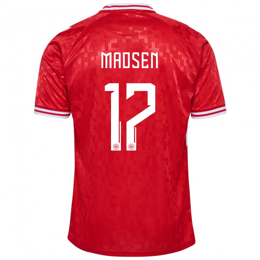 Kinder Dänemark Nicolas Madsen #17 Rot Heimtrikot Trikot 24-26 T-Shirt Belgien
