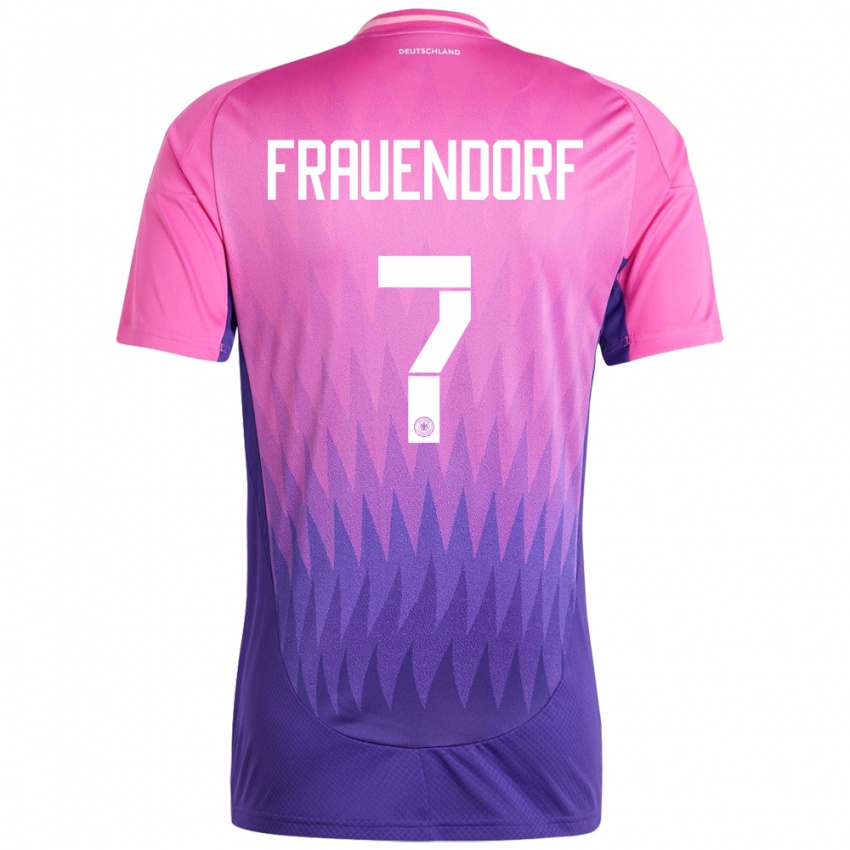 Kinder Deutschland Melkamu Frauendorf #7 Pink Lila Auswärtstrikot Trikot 24-26 T-Shirt Belgien