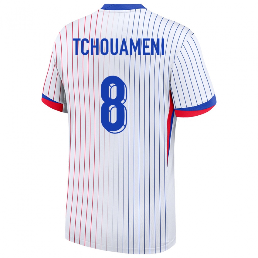 Kinder Frankreich Aurelien Tchouameni #8 Weiß Auswärtstrikot Trikot 24-26 T-Shirt Belgien