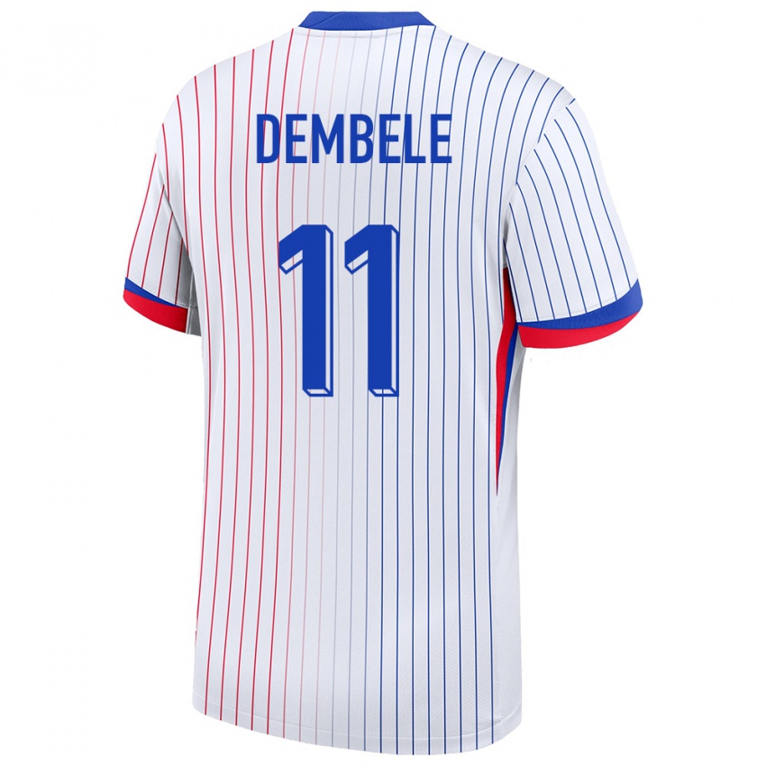 Kinder Frankreich Ousmane Dembele #11 Weiß Auswärtstrikot Trikot 24-26 T-Shirt Belgien