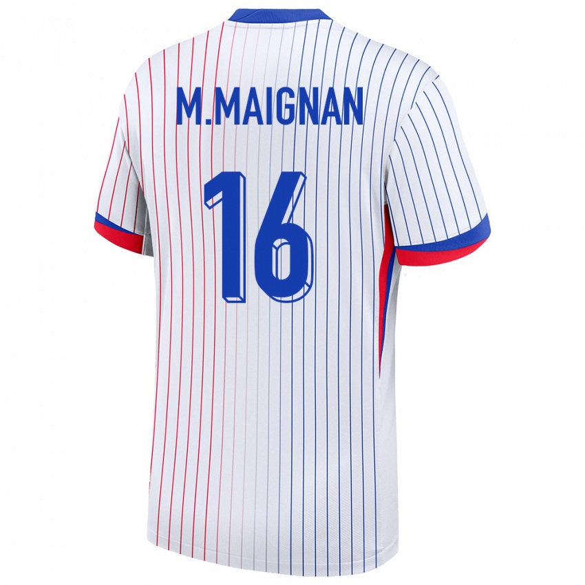 Kinder Frankreich Mike Maignan #16 Weiß Auswärtstrikot Trikot 24-26 T-Shirt Belgien