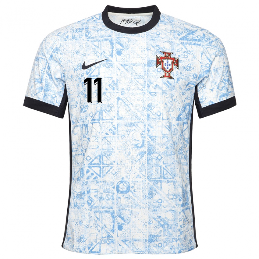 Kinder Portugal Diego Moreira #11 Cremeblau Auswärtstrikot Trikot 24-26 T-Shirt Belgien
