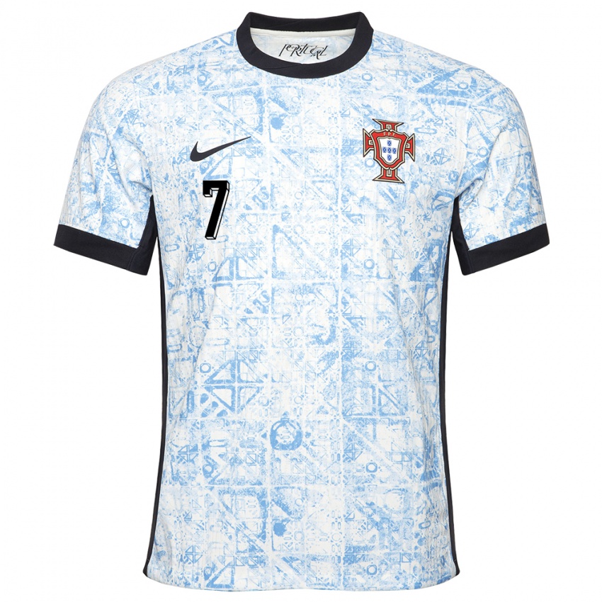 Kinder Portugal Carlos Borges #7 Cremeblau Auswärtstrikot Trikot 24-26 T-Shirt Belgien
