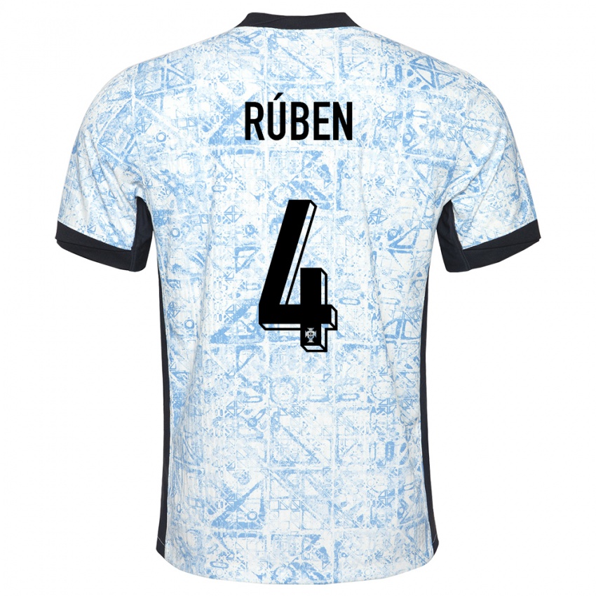 Kinder Portugal Ruben Dias #4 Cremeblau Auswärtstrikot Trikot 24-26 T-Shirt Belgien