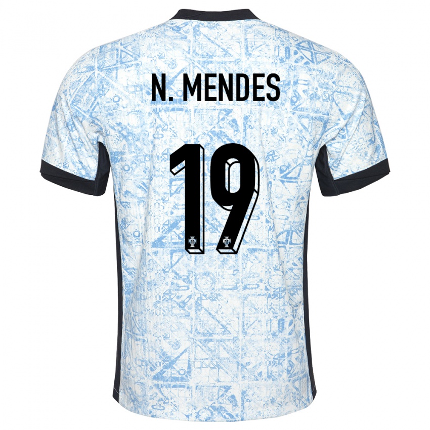 Kinder Portugal Nuno Mendes #19 Cremeblau Auswärtstrikot Trikot 24-26 T-Shirt Belgien