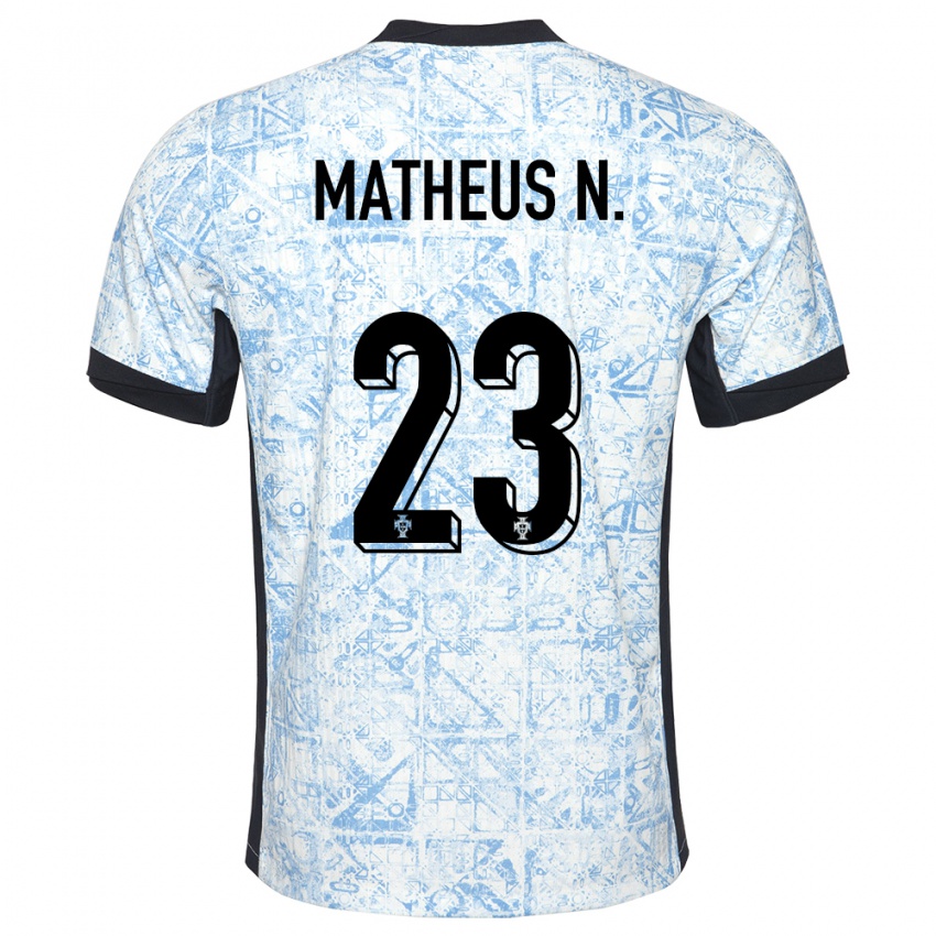 Kinder Portugal Matheus Nunes #23 Cremeblau Auswärtstrikot Trikot 24-26 T-Shirt Belgien