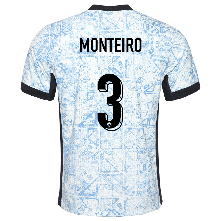 Kinder Portugal Diogo Monteiro #3 Cremeblau Auswärtstrikot Trikot 24-26 T-Shirt Belgien