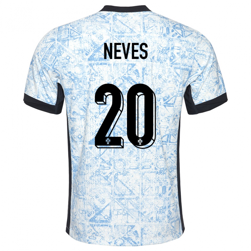 Kinder Portugal Joao Neves #20 Cremeblau Auswärtstrikot Trikot 24-26 T-Shirt Belgien